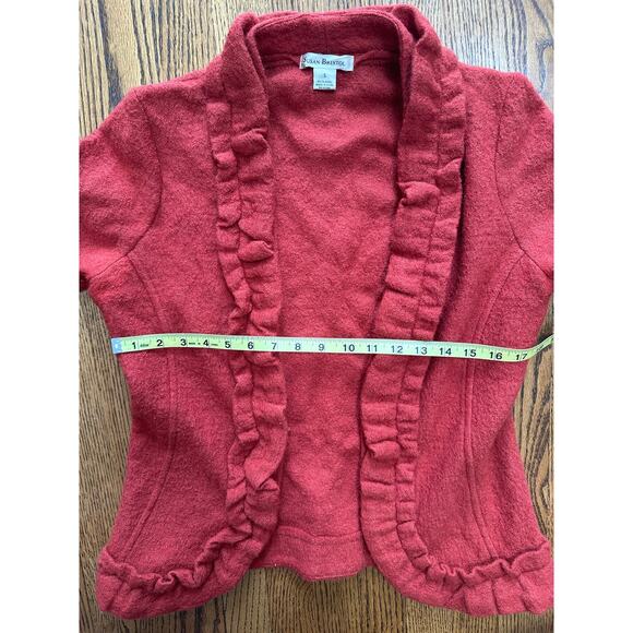 Susan Bristol Women’s 100% Wool Cardigan Red Ruffle Trim Jacket Sweater S - Picture 7 of 8